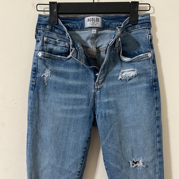 Agolde Medium Wash Distressed Sophie High Rise Skinny Denim Jeans Size 25 - Picture 6 of 11